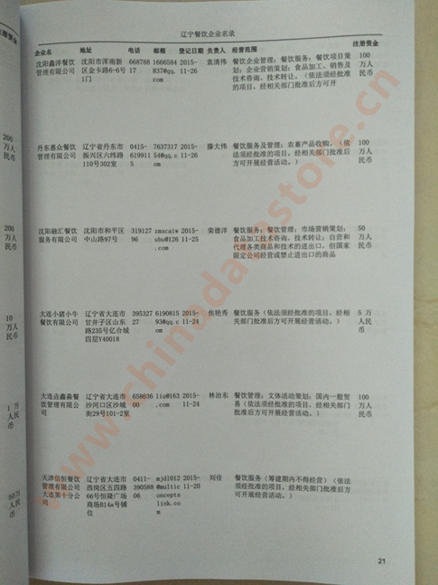 辽宁餐饮企业黄页收录了最新的辽宁餐饮企业名单，具有极高的营销价值，实实在在提高销售业绩